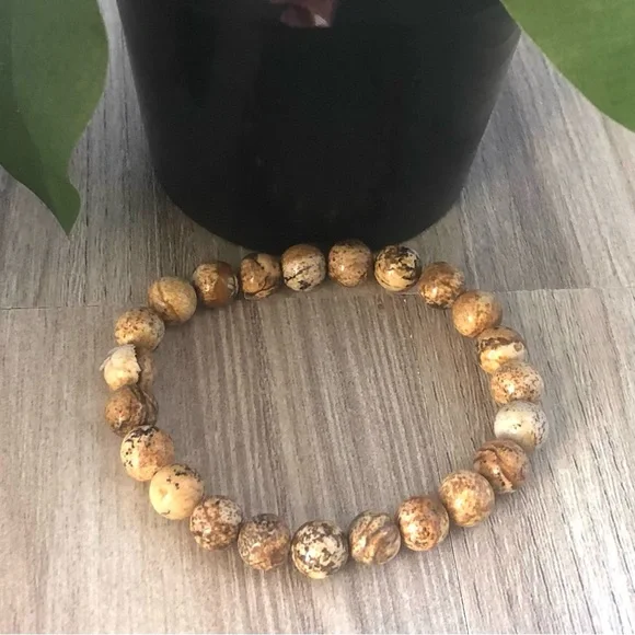 Picture Jasper Natural Stone Beads Stretchable Bracelet 7" - 8mm Beads Best gift - Picture 2 of 3